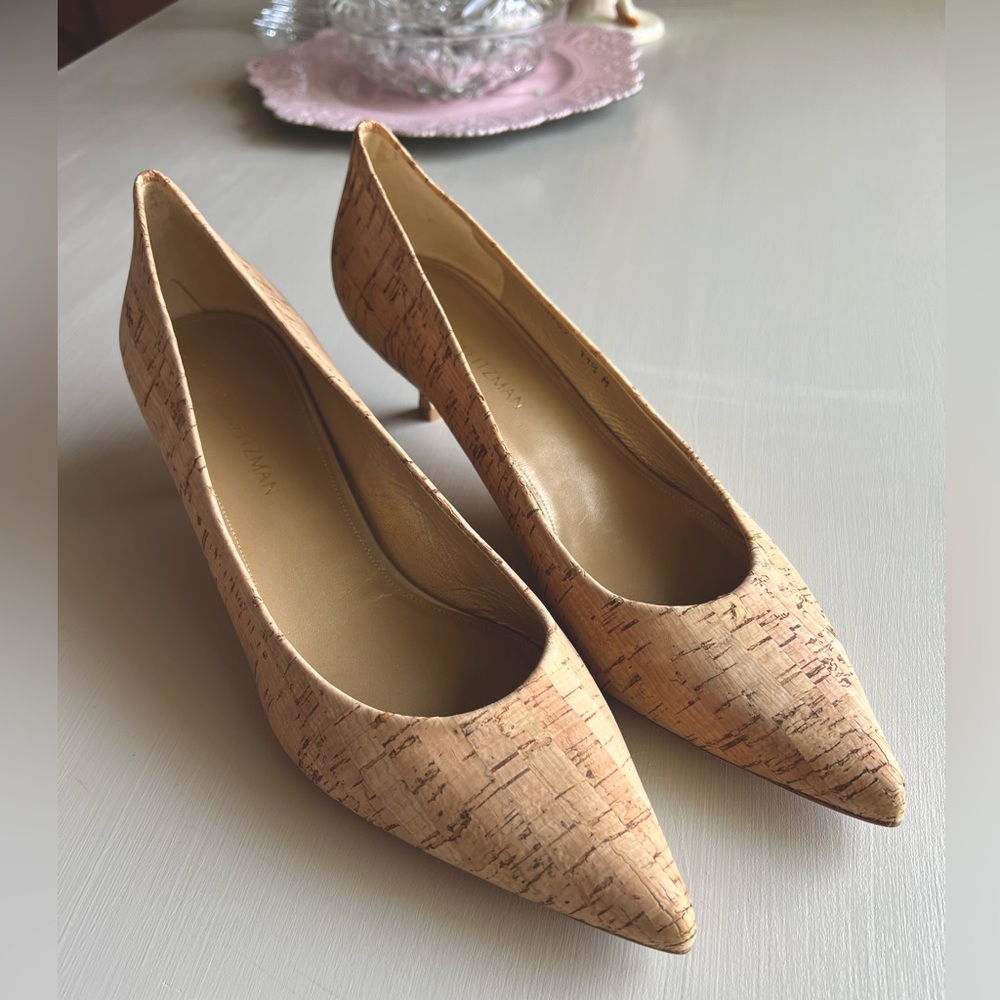 Stuart Weitzman Poco Cork Kitten Heels